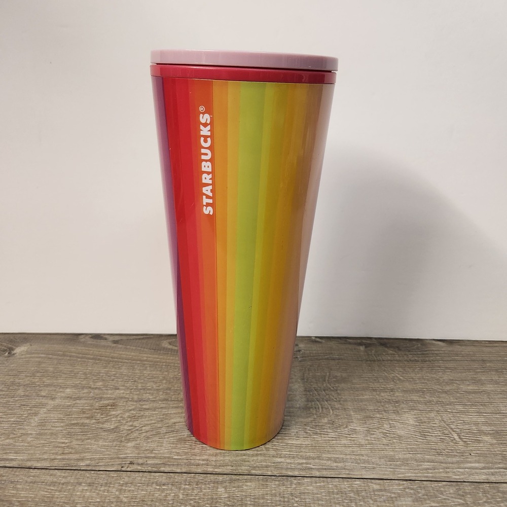2025 Starbucks Rainbow Stripe Venti 24oz Cold Cup Tumbler Pink Lid No Straw READ